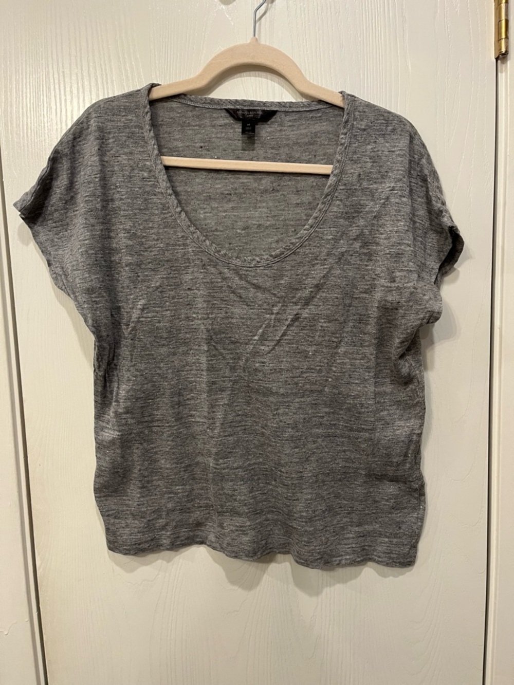 Banana Republic Heather Gray Knit Linen Scoop Neck Tee Top Shirt Size Medium